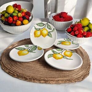 Set 4 Kirklands Home Imperial Ceramic Plates Lemon Tree Design Appetizer Dessert